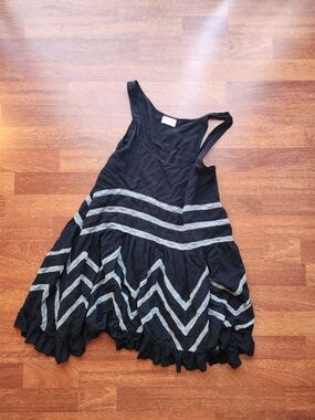 Free People Black Tank Tunic with Gray Chevron Stripes